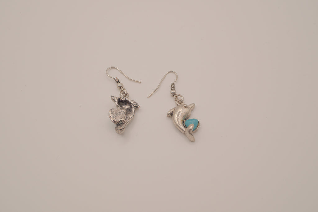 Dolphin dangle earring with faux turquoise inlay