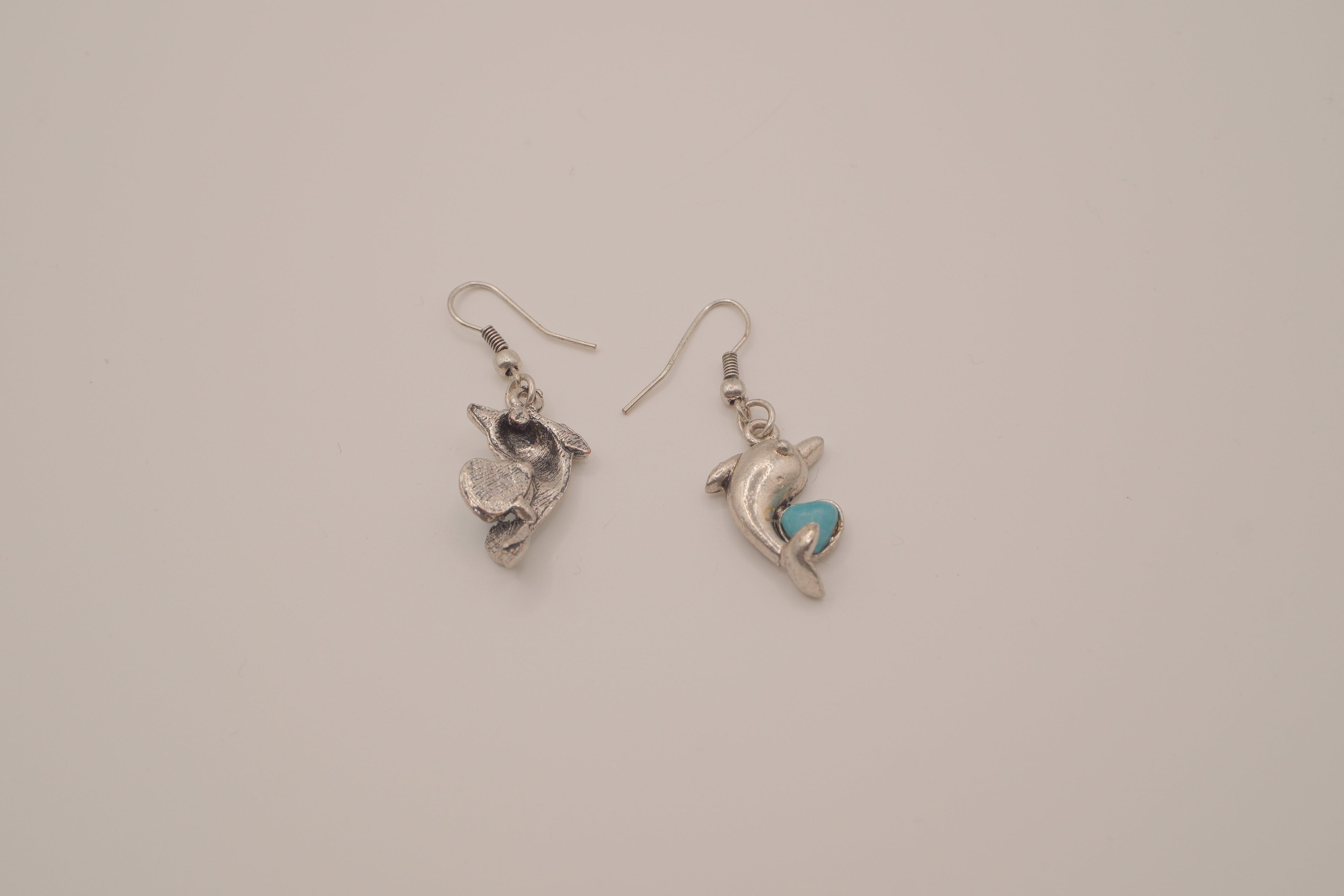 Dolphin dangle earring with faux turquoise inlay