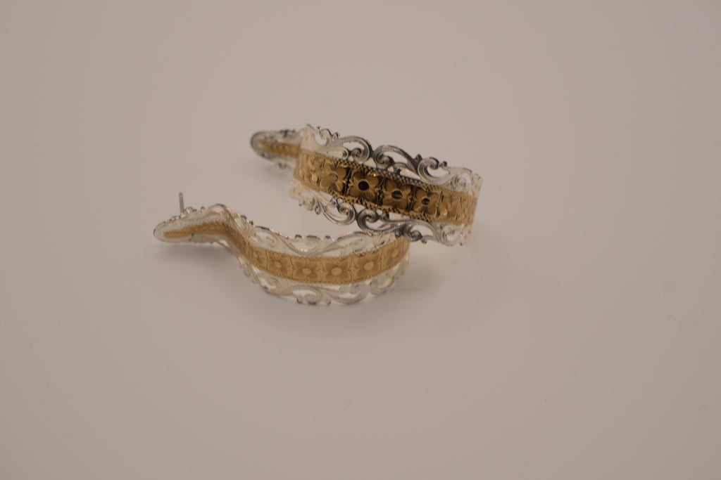 Two-tone filigree open hoop earrings