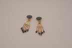 Vintage gold-tone black bead clip-on chandelier earrings