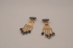 Vintage gold-tone black bead clip-on chandelier earrings