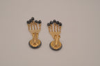 Vintage gold-tone black bead clip-on chandelier earrings