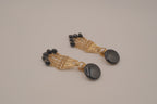 Vintage gold-tone black bead clip-on chandelier earrings