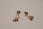 Vintage gold-tone black bead clip-on chandelier earrings