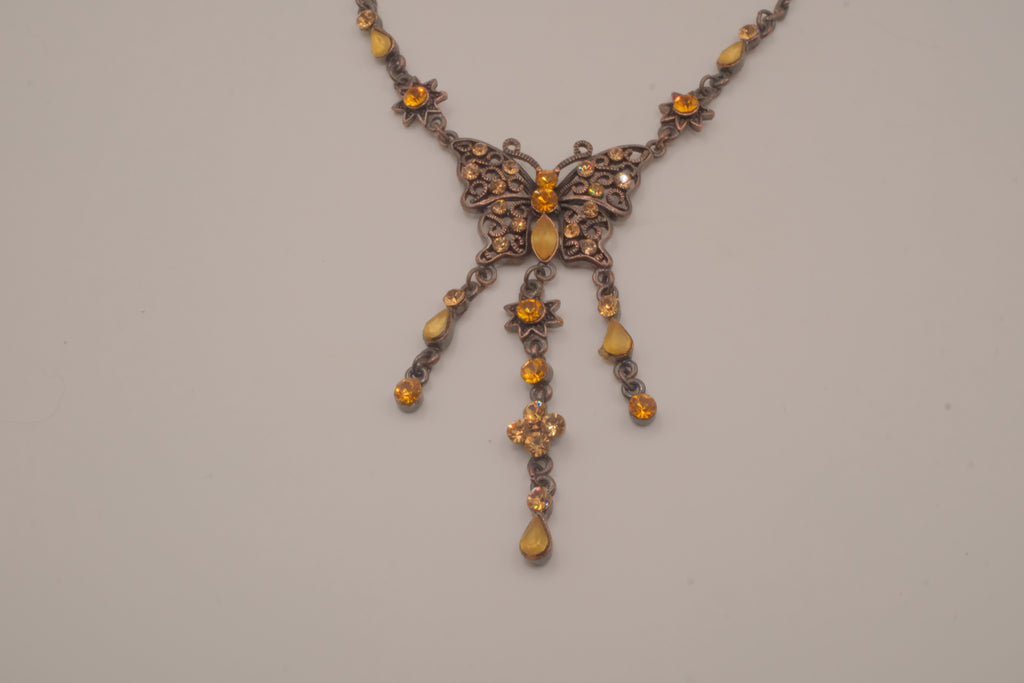 Vintage Art Deco bronze filigree necklace