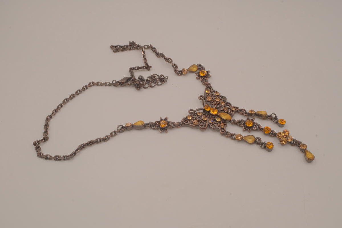 Vintage Art Deco bronze filigree necklace