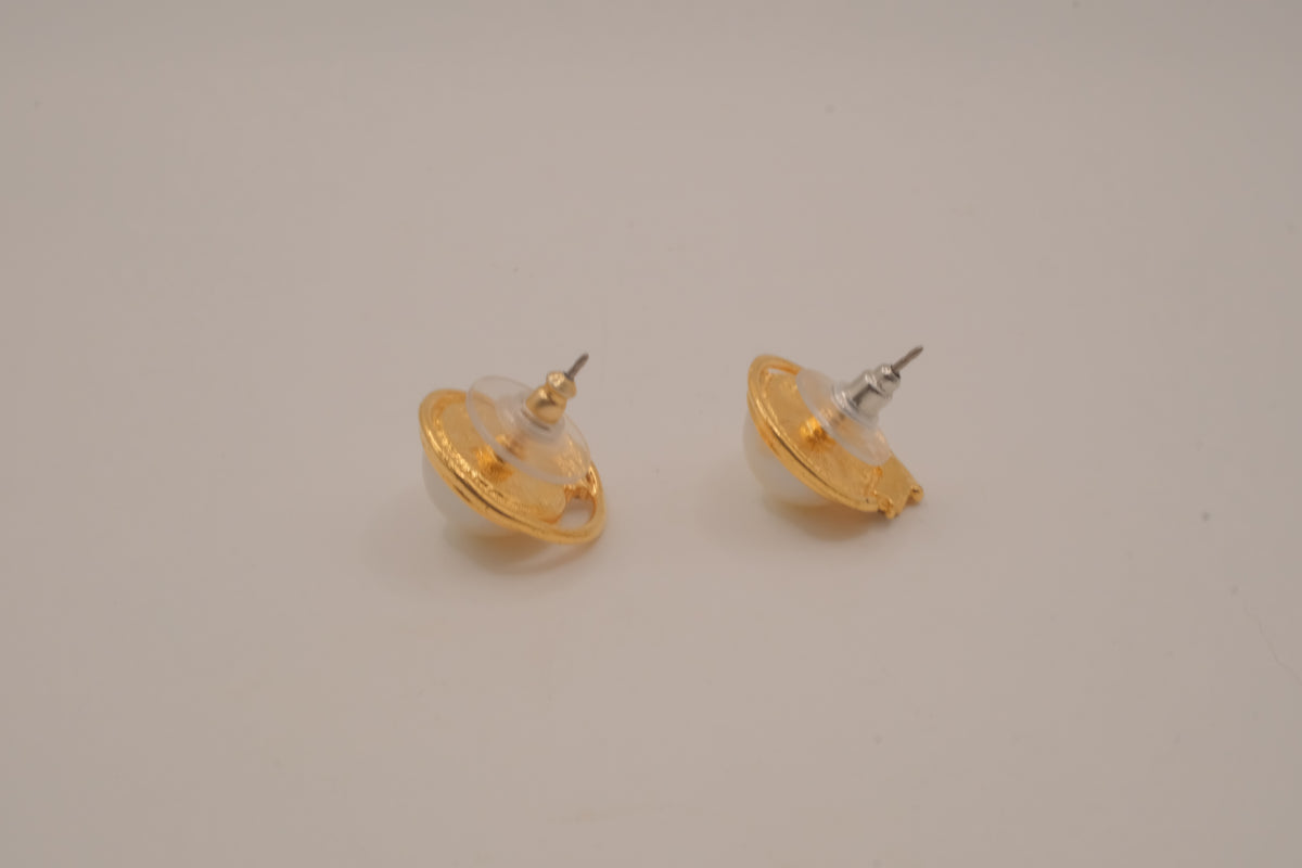 Vintage faux pearl and clear rhinestone earrings