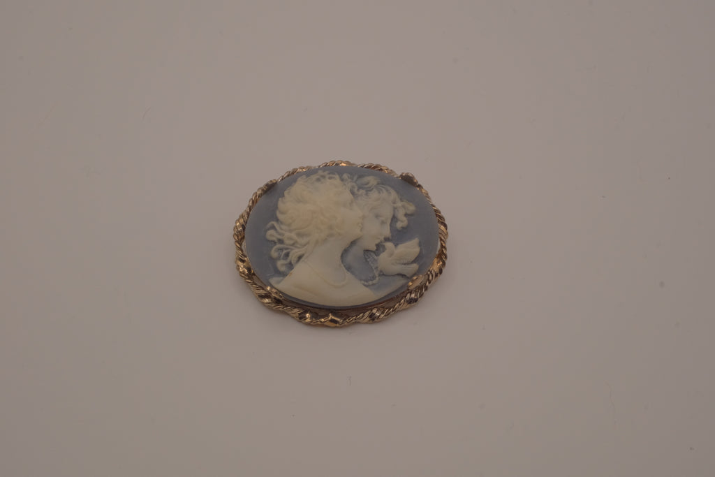 Blue agate cameo brooch