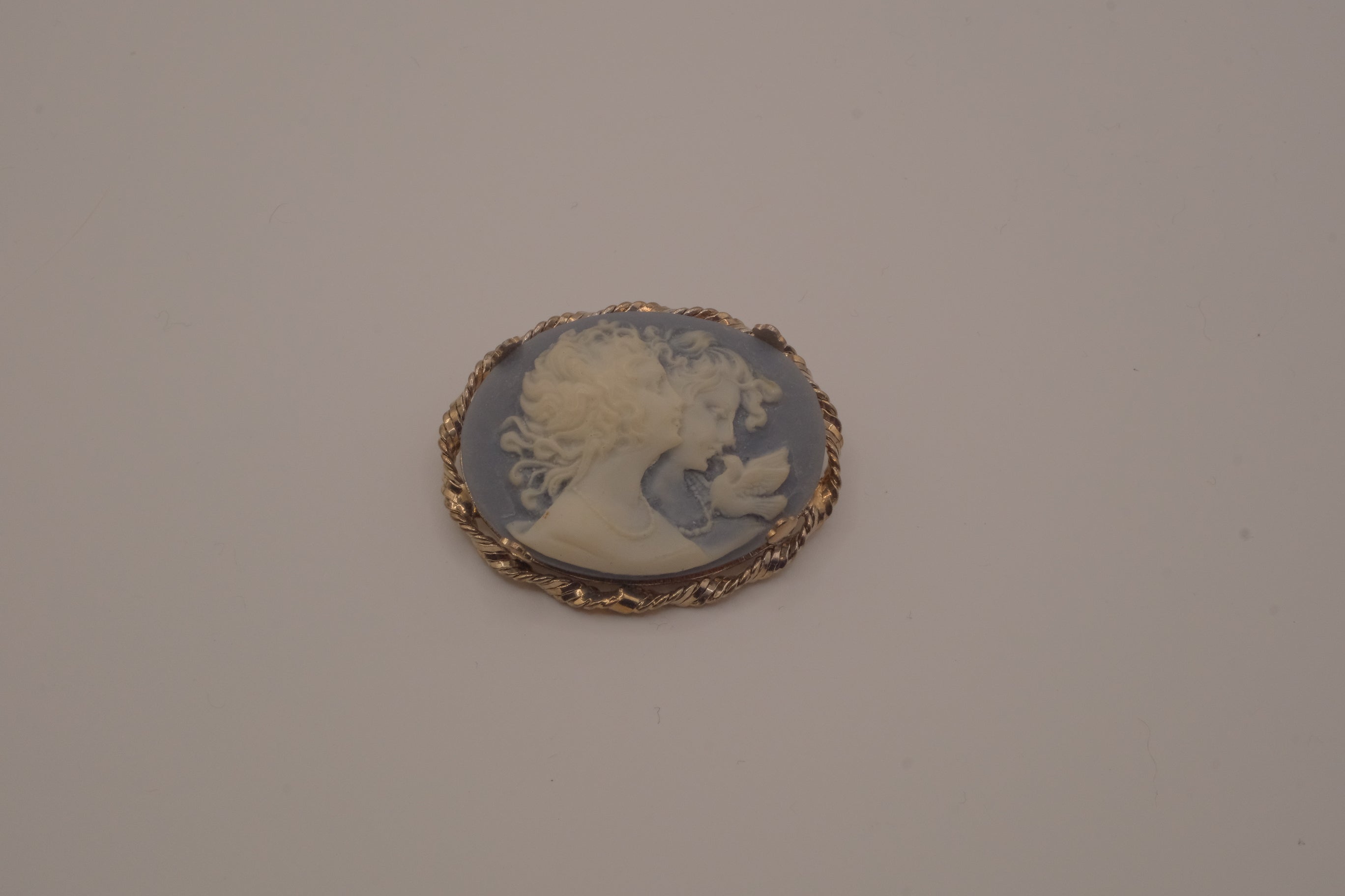 Blue agate cameo brooch