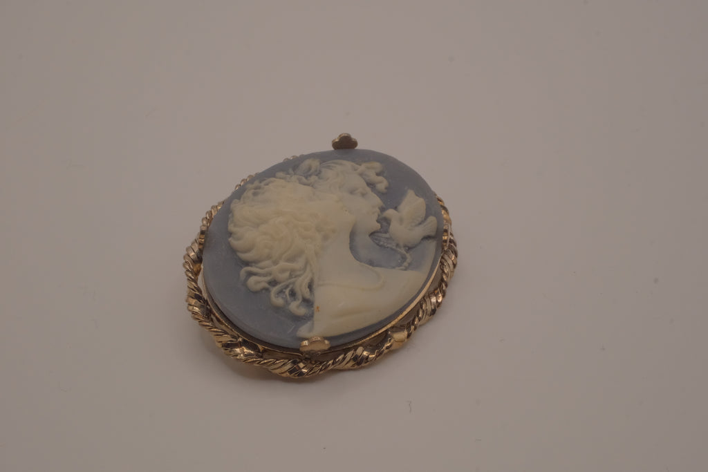 Blue agate cameo brooch