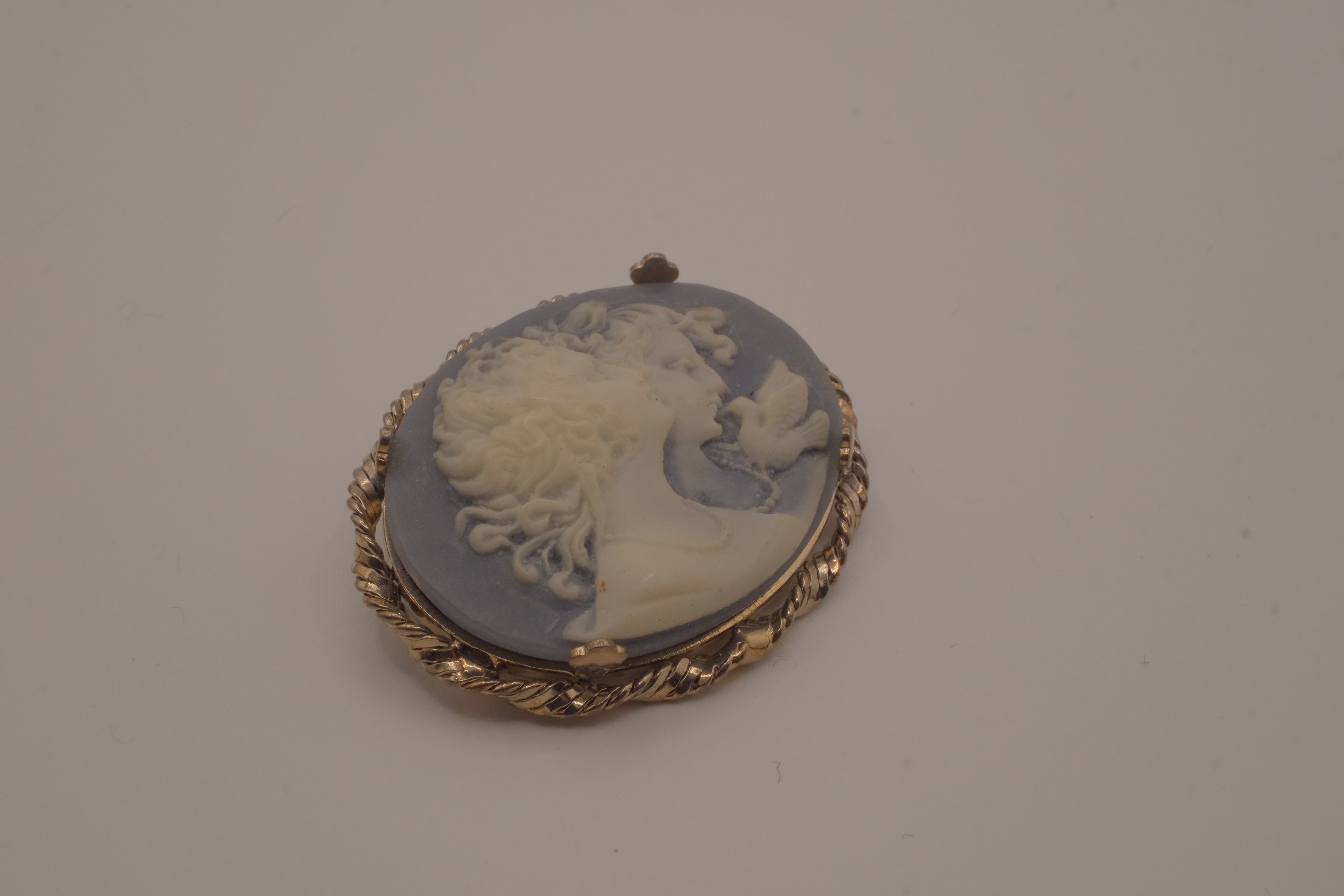 Blue agate cameo brooch
