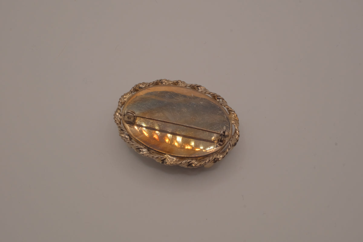 Blue agate cameo brooch