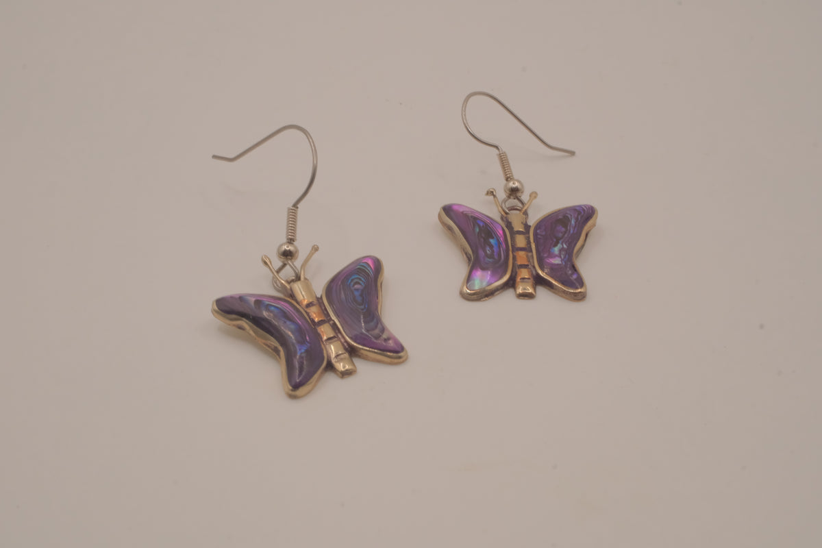 Vintage Abalone butterfly drop earrings