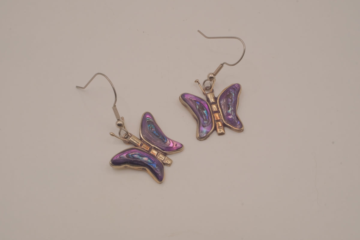 Vintage Abalone butterfly drop earrings