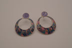Cloisonné swirl design hoop drop earring