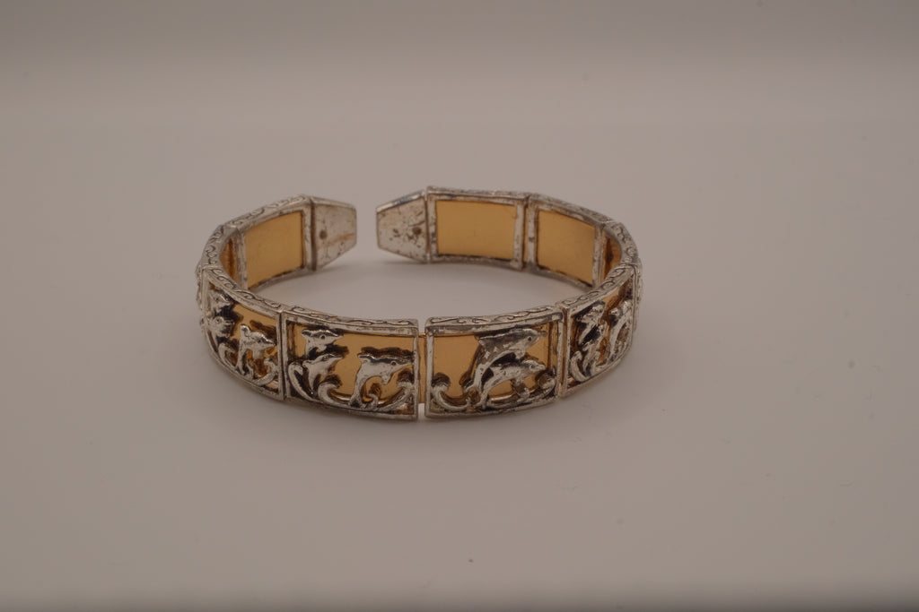 Vintage two-tone Dolphin panel story bracelet