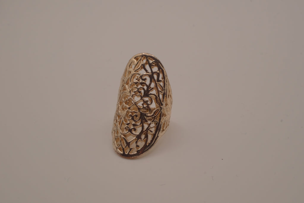 Vintage elongated filigree shield ring
