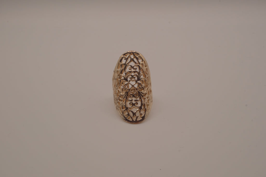 Vintage elongated filigree shield ring