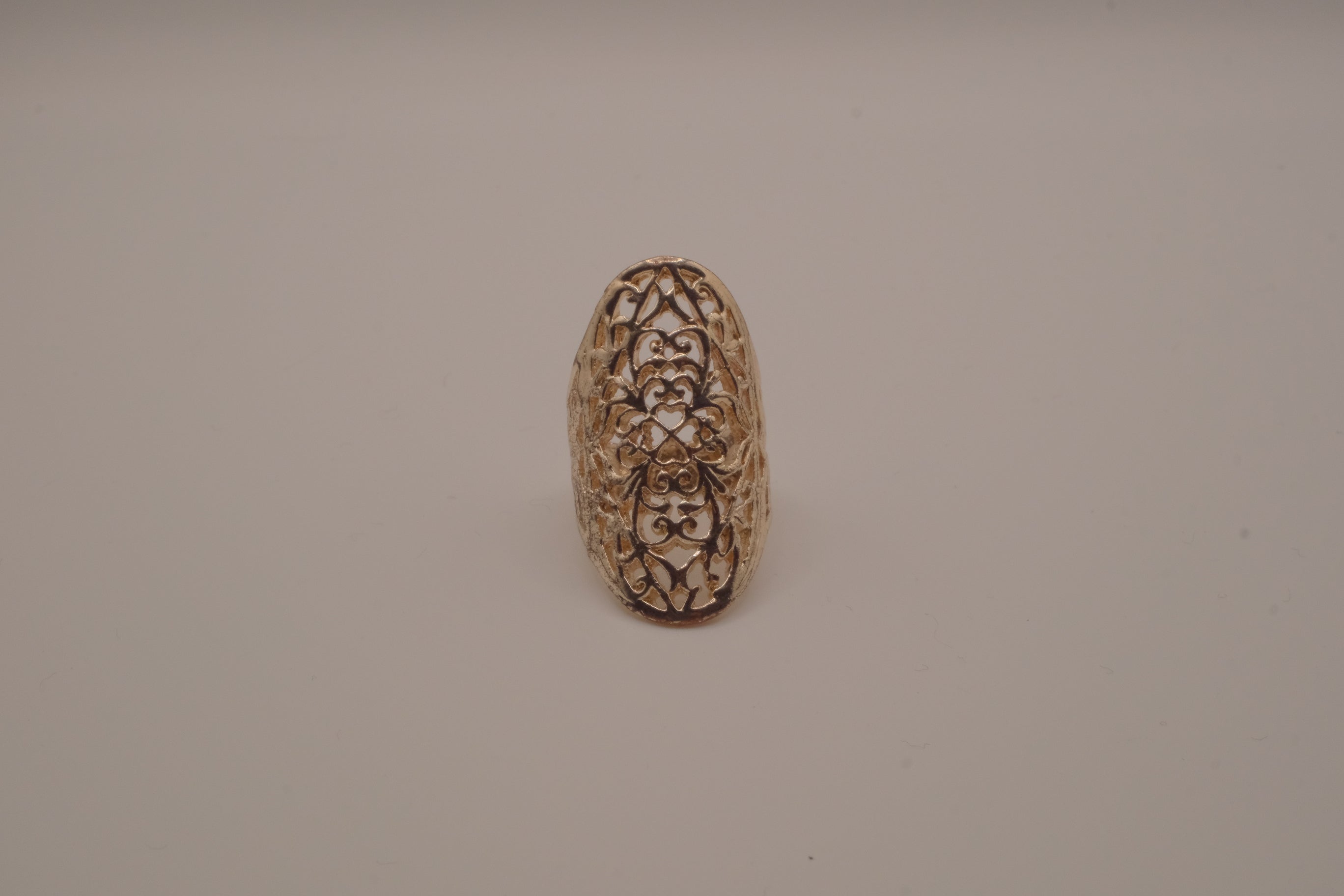 Vintage elongated filigree shield ring