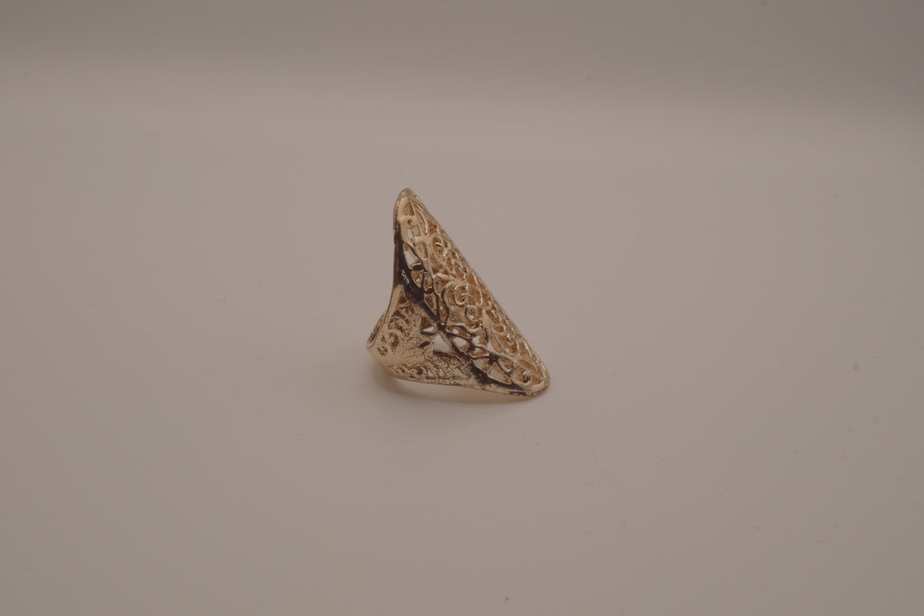 Vintage elongated filigree shield ring