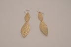 Hammered gold tone double-leaf dangle earrings