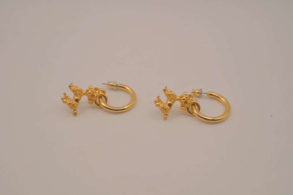 Vintage Gold tone poodle hoop earrings