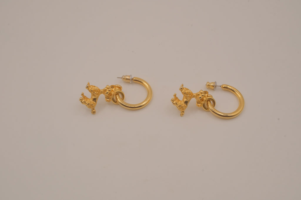 Vintage Gold tone poodle hoop earrings