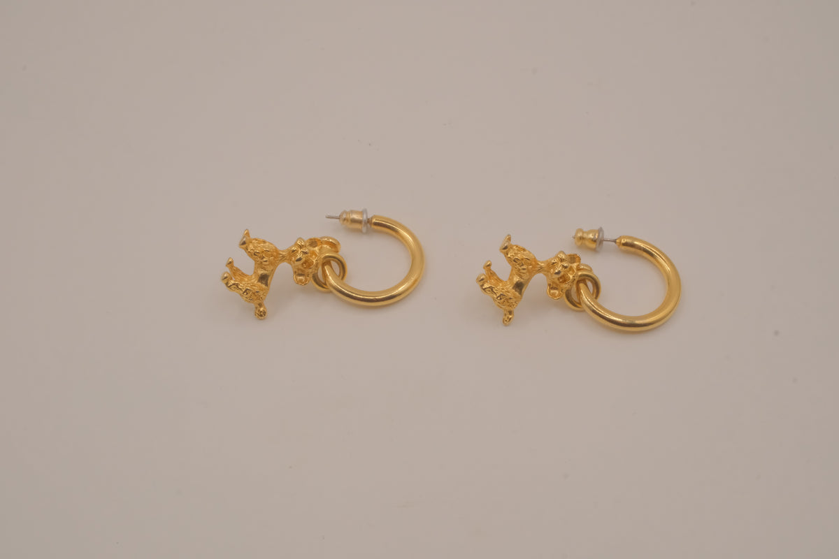 Vintage Gold tone poodle hoop earrings