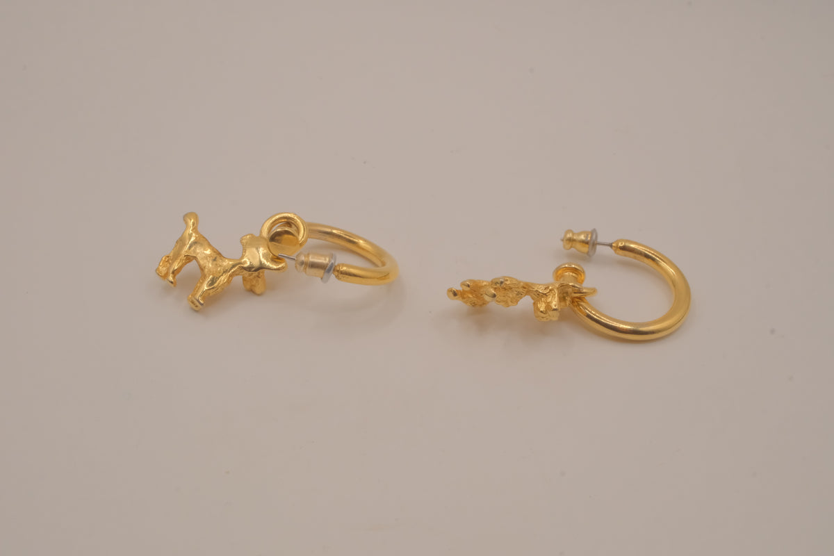 Vintage Gold tone poodle hoop earrings