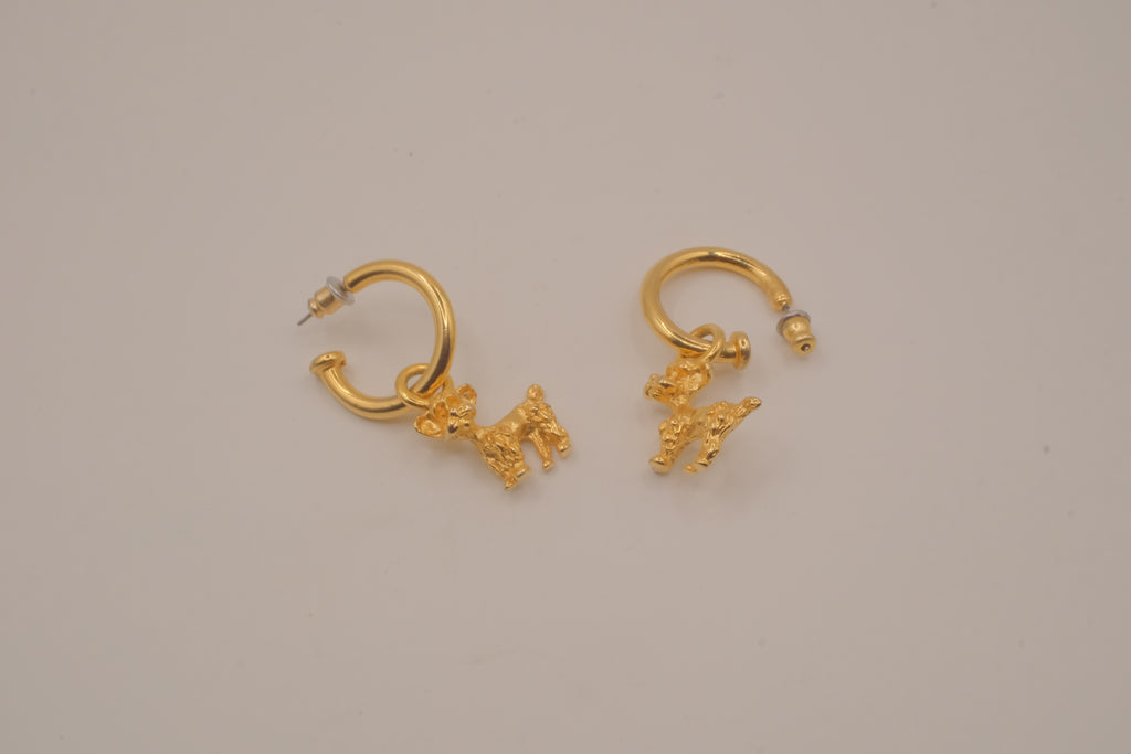 Vintage Gold tone poodle hoop earrings
