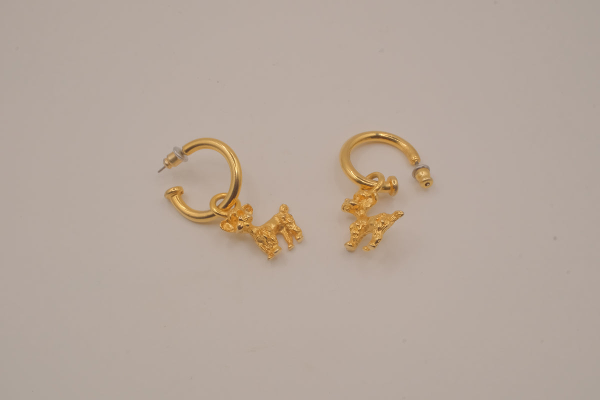 Vintage Gold tone poodle hoop earrings