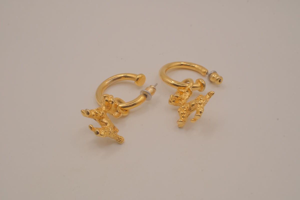 Vintage Gold tone poodle hoop earrings