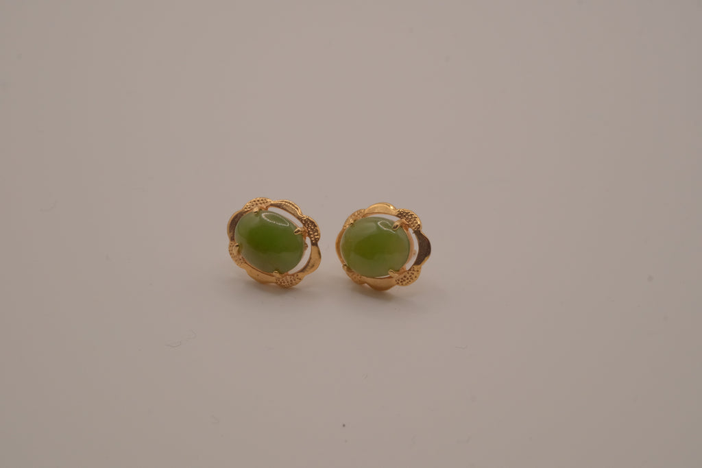 Vintage green nephrite jade stud earrings