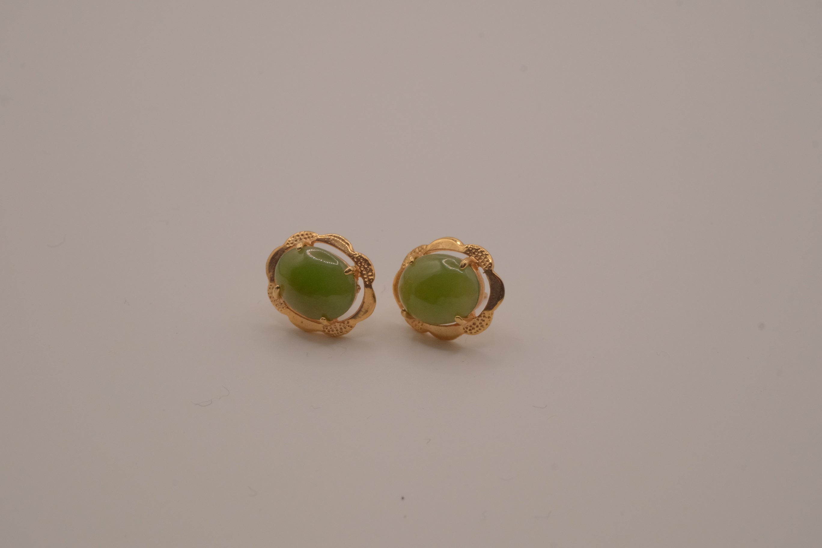 Vintage green nephrite jade stud earrings