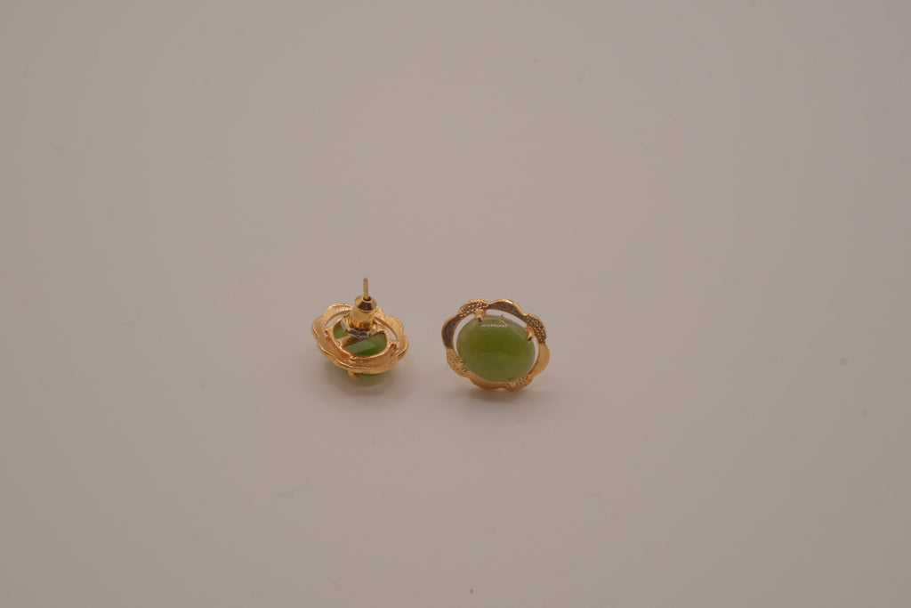 Vintage green nephrite jade stud earrings