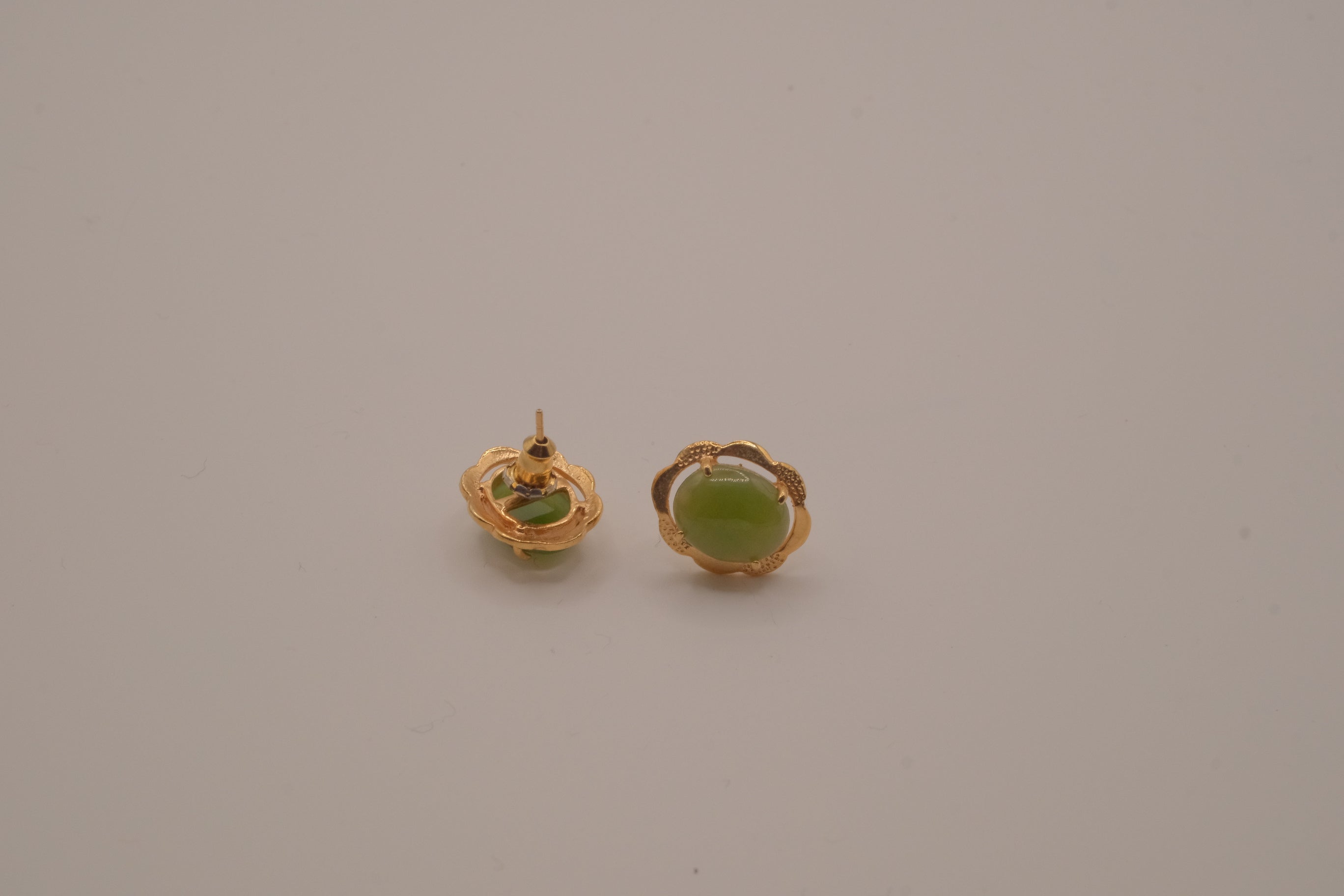 Vintage green nephrite jade stud earrings