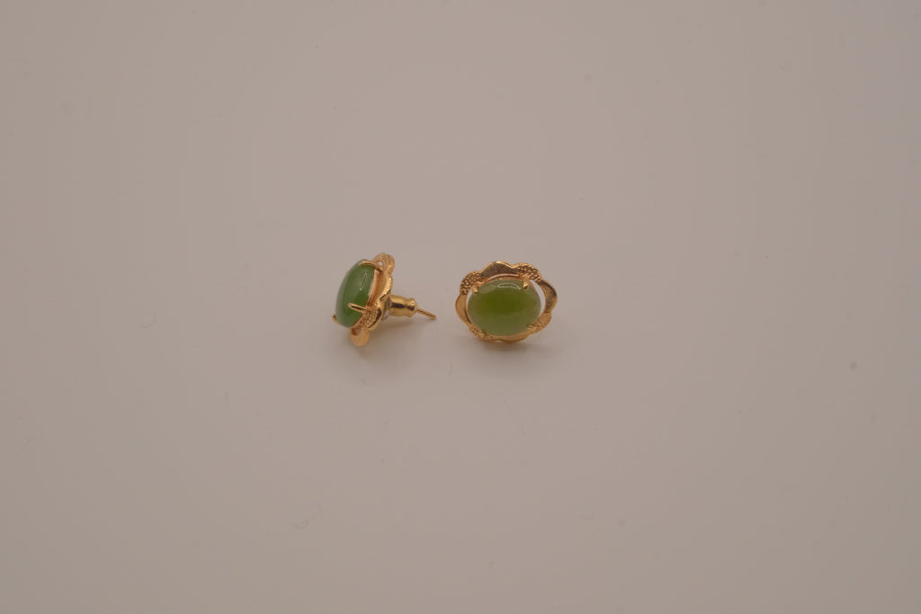 Vintage green nephrite jade stud earrings
