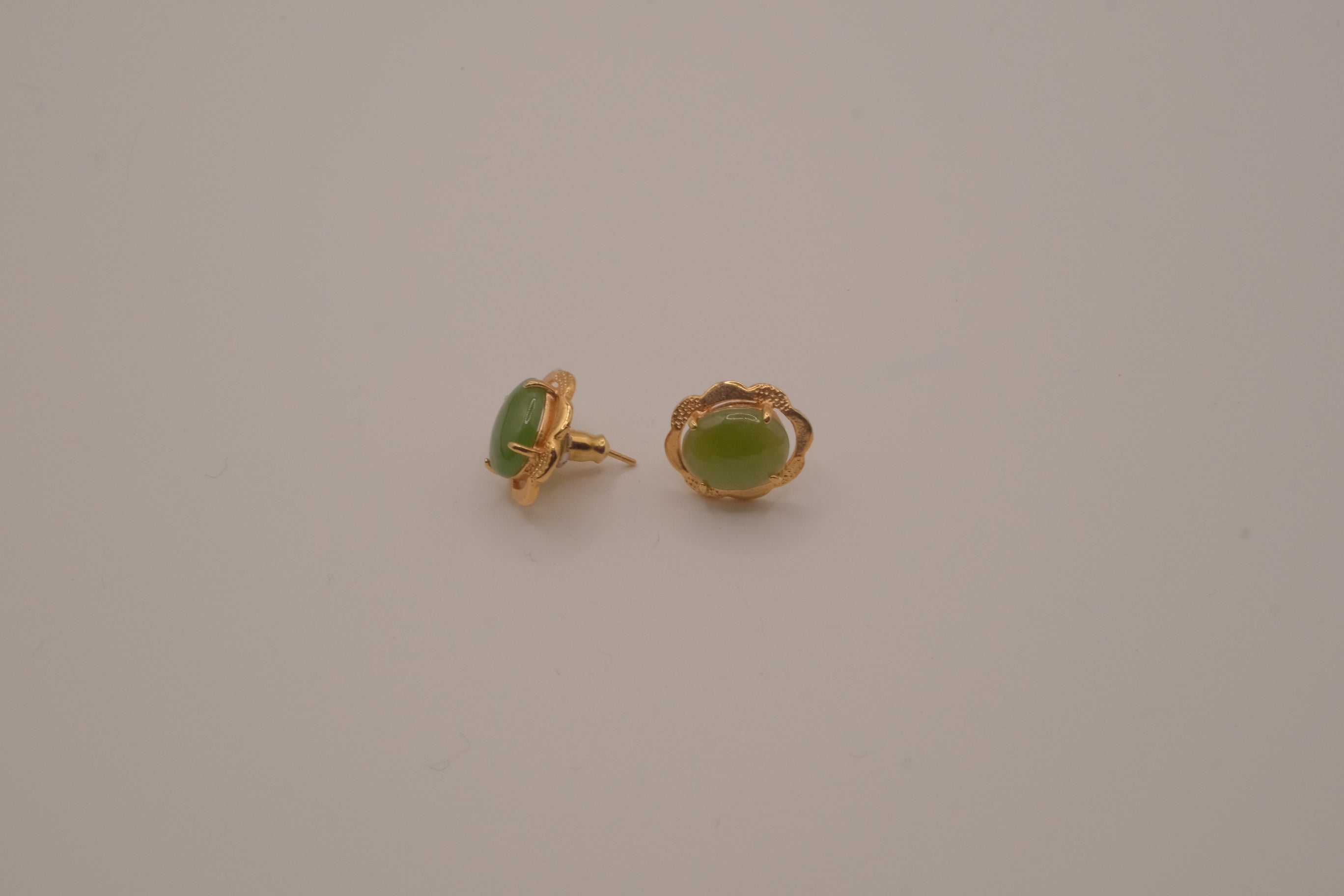 Vintage green nephrite jade stud earrings