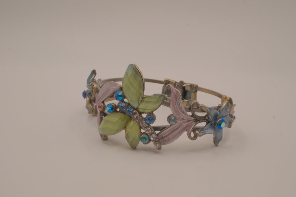 Vintage dragonfly hinged cuff bracelet