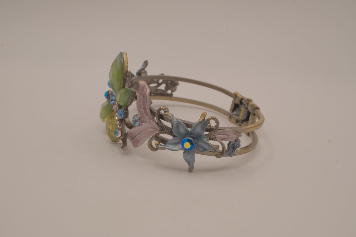 Vintage dragonfly hinged cuff bracelet