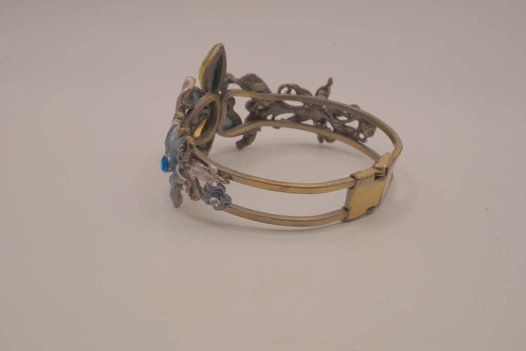 Vintage dragonfly hinged cuff bracelet