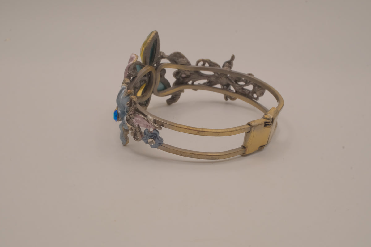 Vintage dragonfly hinged cuff bracelet