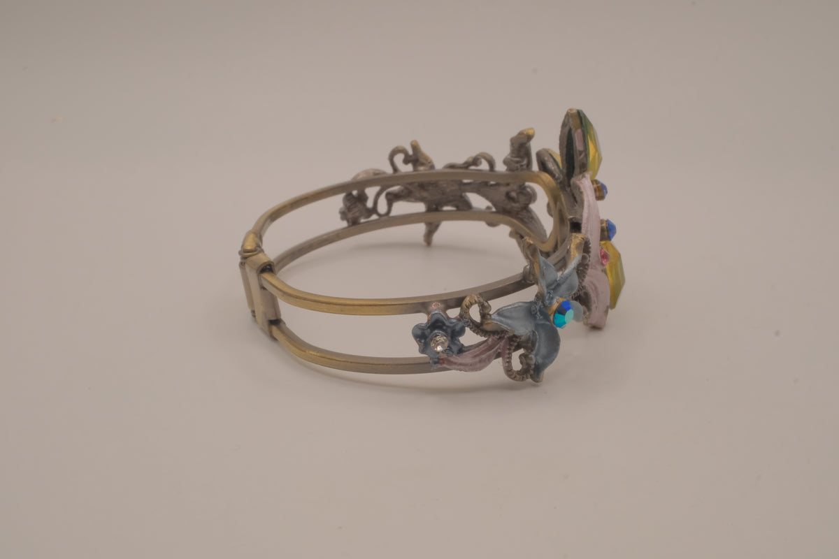 Vintage dragonfly hinged cuff bracelet