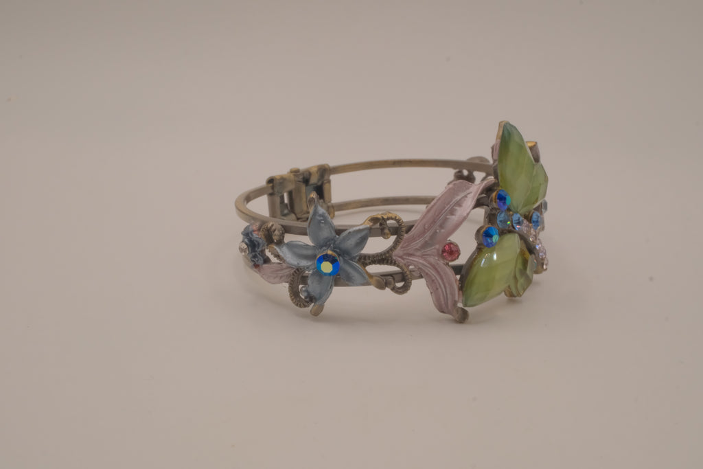 Vintage dragonfly hinged cuff bracelet