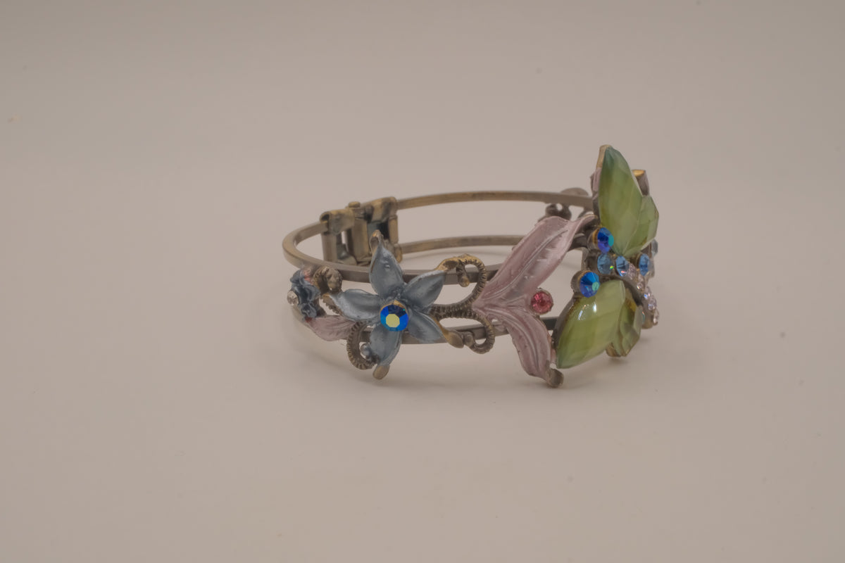 Vintage dragonfly hinged cuff bracelet