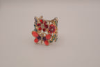 Whimsical, wide-band garden cocktail ring