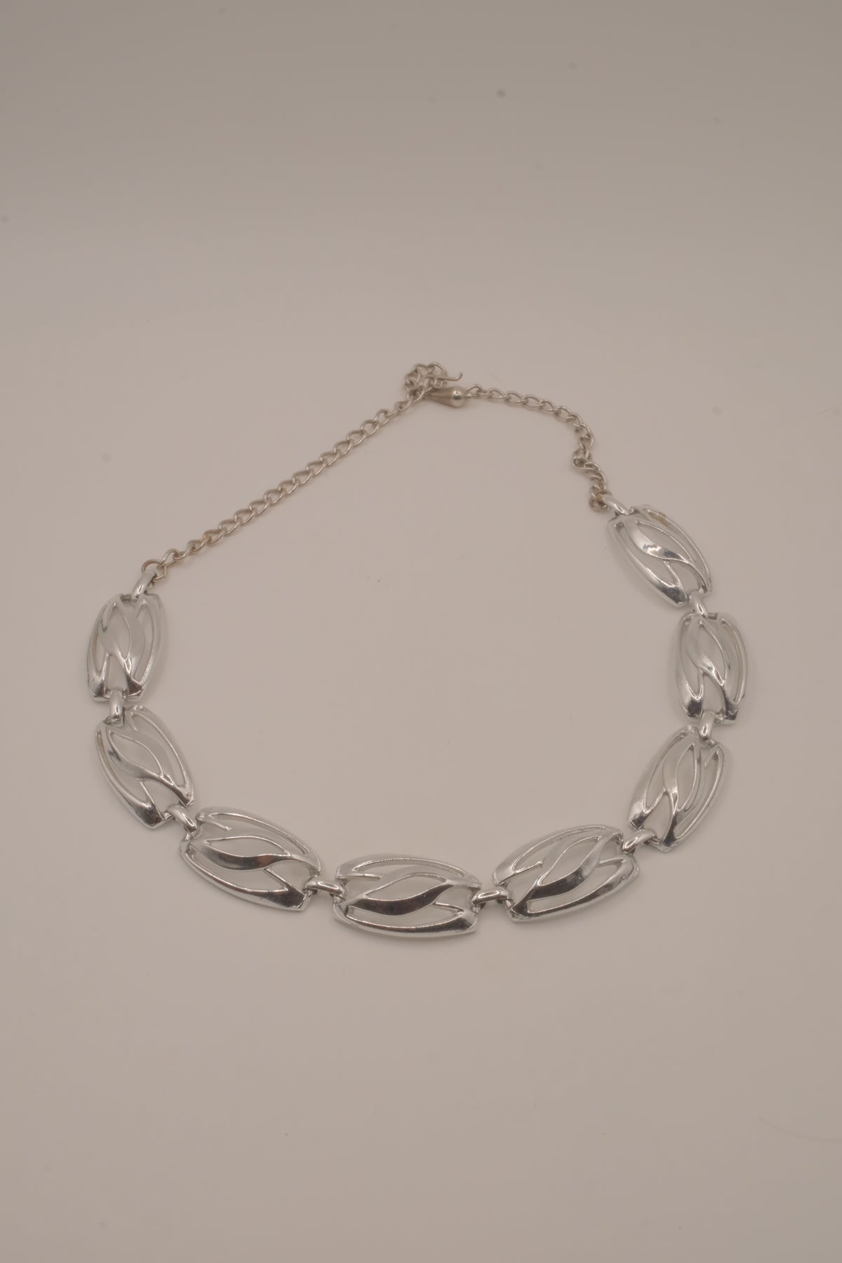 Vintage silver-tone filigree openwork link necklace