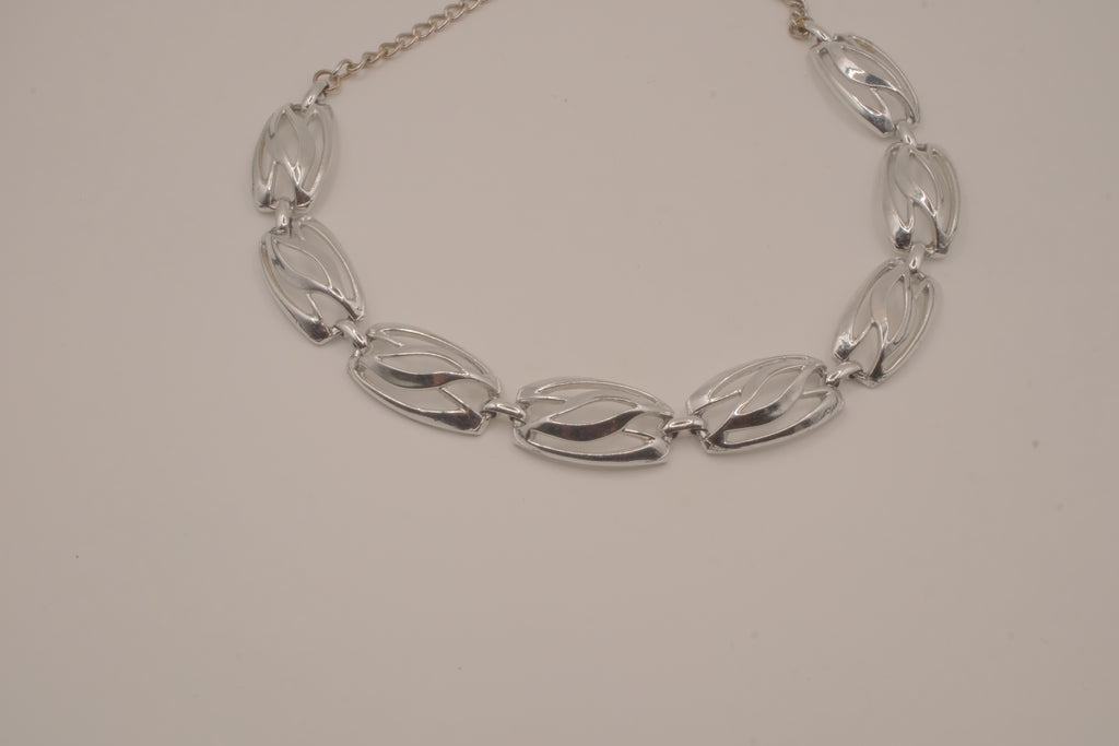 Vintage silver-tone filigree openwork link necklace