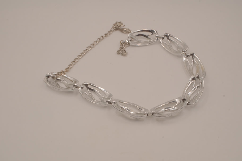 Vintage silver-tone filigree openwork link necklace