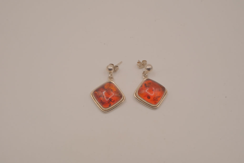 Vintage Cushion-cut Baltic amber dangle earrings